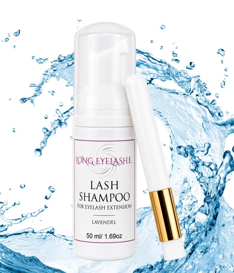 Zur Reinigung der Wimpern mit Wimpernextension.
Wimpernshampoo Lavendelduft mit Pinsel.